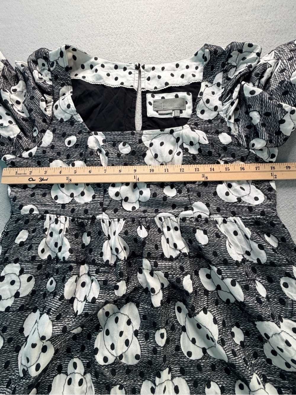 Anthropologie Jane Textured Babydoll Dress Womens Size 6 Embroidered Polka Dot - Picture 7 of 15